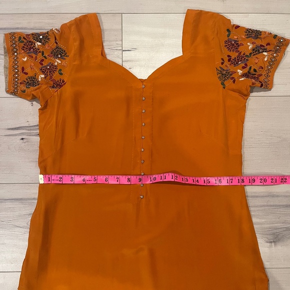 Women’s Indian 3 Piece Orange with Detailed Top & Pants w Matching Wrap-Large - Picture 11 of 11
